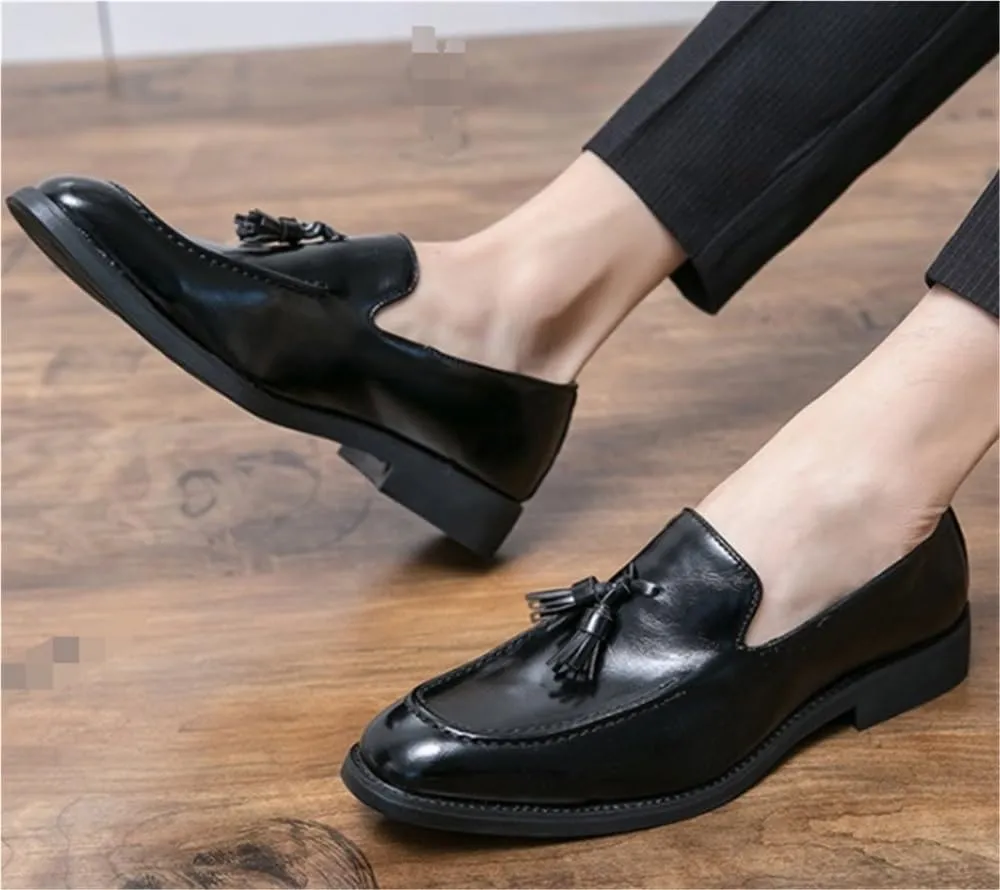 Men's Loafers Shoes Tassel Square Burnished Toe Loafer Vegan Leather Lightweight Comfortable Anti Slip Classic Prom Slip on