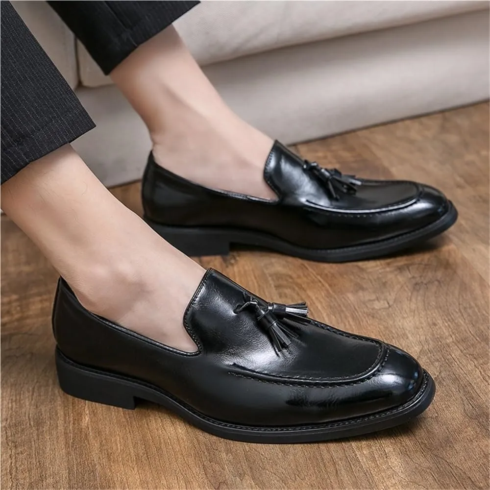 Men's Loafers Shoes Tassel Square Burnished Toe Loafer Vegan Leather Lightweight Comfortable Anti Slip Classic Prom Slip on