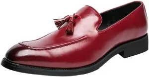 Men's Loafers Shoes Tassel Square Burnished Toe Loafer Vegan Leather Lightweight Comfortable Anti Slip Classic Prom Slip on