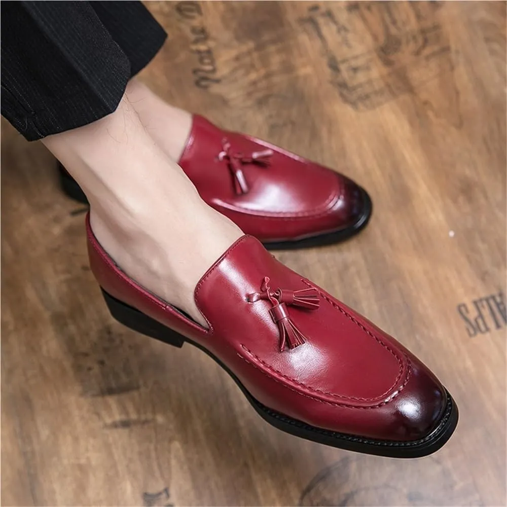 Men's Loafers Shoes Tassel Square Burnished Toe Loafer Vegan Leather Lightweight Comfortable Anti Slip Classic Prom Slip on