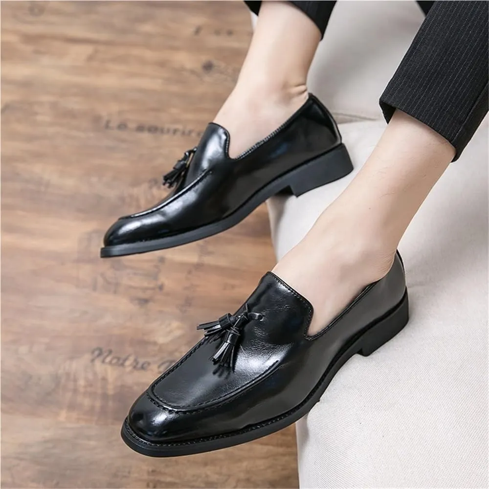 Men's Loafers Shoes Tassel Square Burnished Toe Loafer Vegan Leather Lightweight Comfortable Anti Slip Classic Prom Slip on