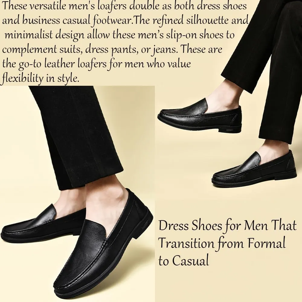 Men's Loafers Slip-On Dress Shoes  Men's Genuine Leather Business Casual Shoes,Hollow and Breathable Comfortable,Suitable for Work,Office Or Daily Wear