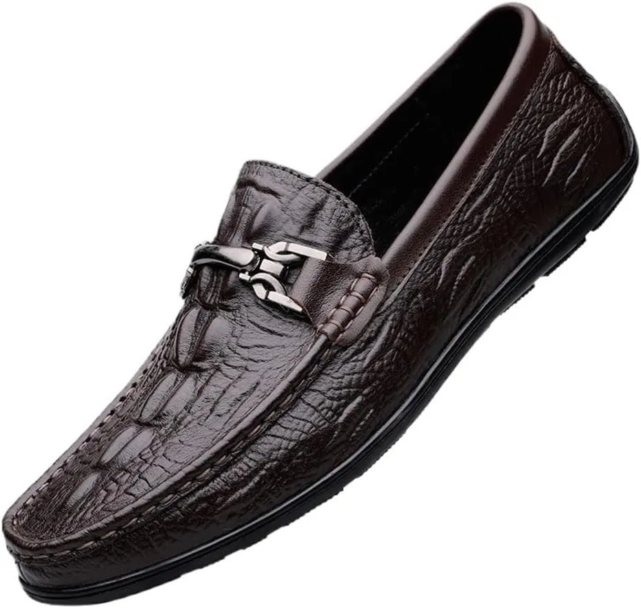 Mens Loafers Slip On Faux Crocodile Leather Driving Shoes Flat Heel Resistant Comfortable Wedding Fashion Lightweight Casual
