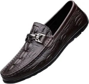 Mens Loafers Slip On Faux Crocodile Leather Driving Shoes Flat Heel Resistant Comfortable Wedding Fashion Lightweight Casual