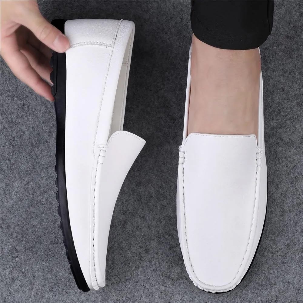 Mens Loafers Slip On Faux Leather Round Toe Solid Color Lightweight Comfortable Flat Heel Outdoor Wedding Casual Shoes