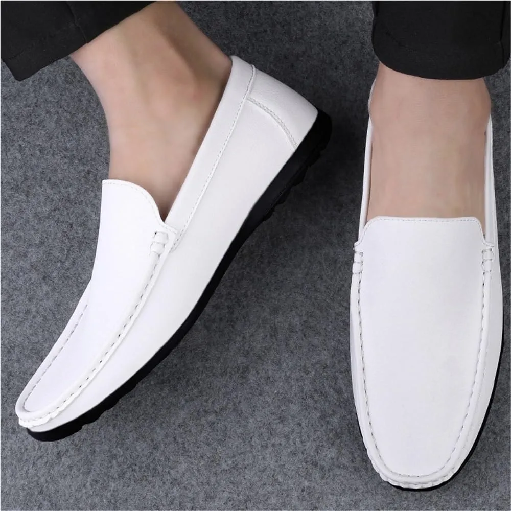 Mens Loafers Slip On Faux Leather Round Toe Solid Color Lightweight Comfortable Flat Heel Outdoor Wedding Casual Shoes