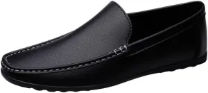 Mens Loafers Slip On Faux Leather Round Toe Solid Color Lightweight Comfortable Flat Heel Outdoor Wedding Casual Shoes