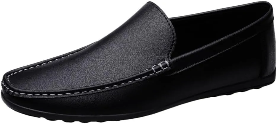 Mens Loafers Slip On Faux Leather Round Toe Solid Color Lightweight Comfortable Flat Heel Outdoor Wedding Casual Shoes