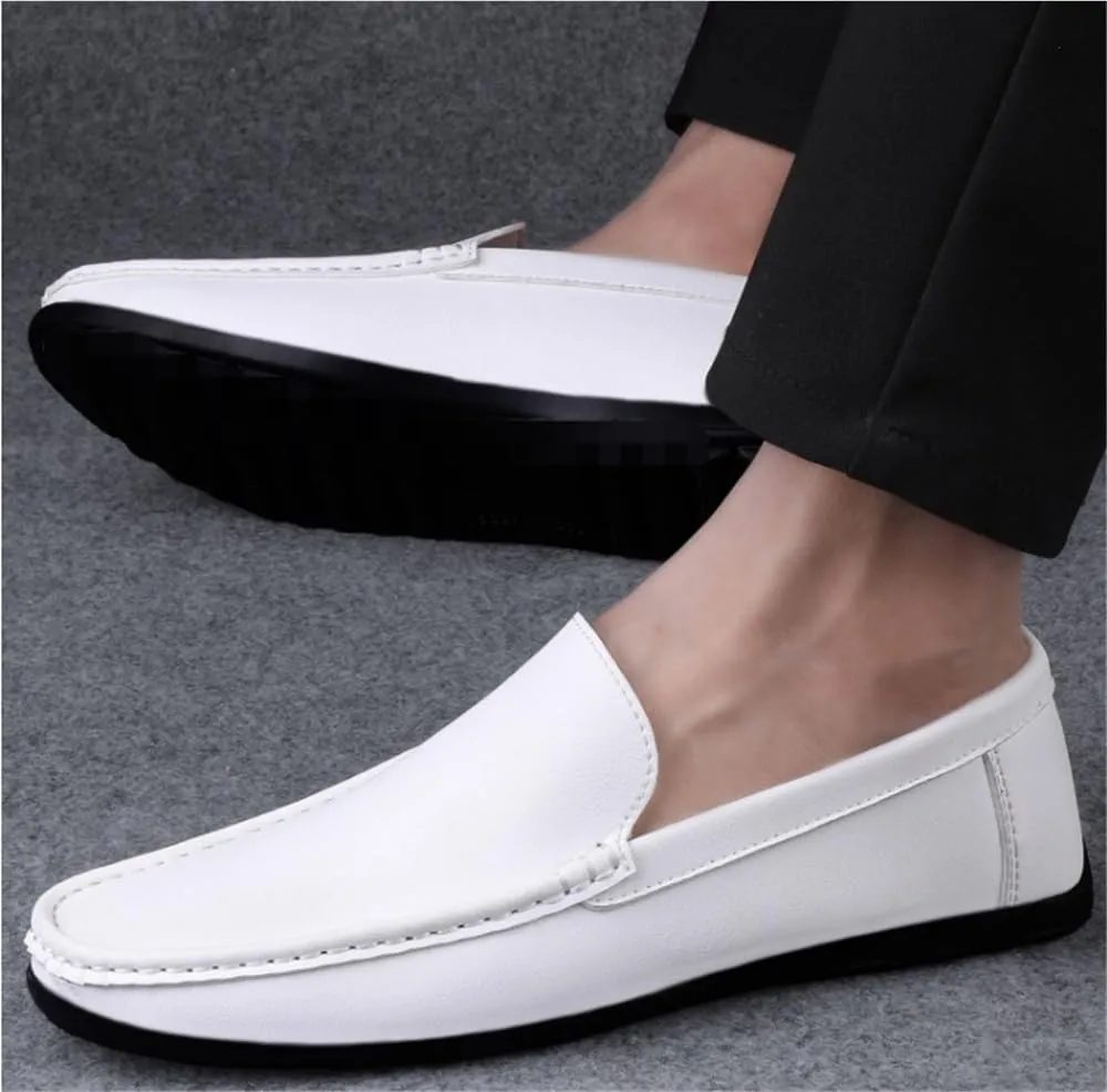 Mens Loafers Slip On Faux Leather Round Toe Solid Color Lightweight Comfortable Flat Heel Outdoor Wedding Casual Shoes