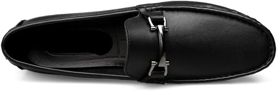 Mens Loafers Slip On Leather Round Toe Lightweight Flat Heel Resistant Comfortable Casual Fashion Simple Design Shoes