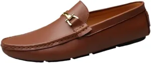 Mens Loafers Slip On Leather Round Toe Lightweight Flat Heel Resistant Comfortable Casual Fashion Simple Design Shoes