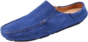 Mens Loafers Slip On Suede Round Toe Comfortable Flat Heel Resistant Classic Casual Half Loafers Shoes with Stitching Details