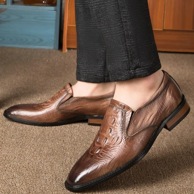 Men's Modern Slip-On Oxfords Genuine Leather Business Casual Oxfords Shoes
