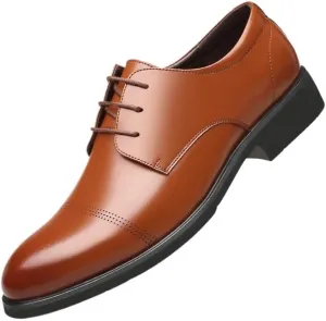 Men's Patent Leather Dress Shoes Non-Slip Softsole Walking Derby Shoes Mens Fashion Classic Pointed Toe Lace Up Low Leather Oxford Shoes(Brown,7)