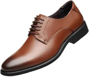 Men's Pointed Toe Dress Shoes Men's Genuine Leather Lace Up Oxford Shoes Office Working Premium Leather Loafers Shoes(Brown,10)