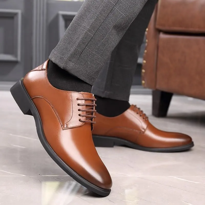 Men's Pointed Toe Dress Shoes Men's Genuine Leather Lace Up Oxford Shoes Office Working Premium Leather Loafers Shoes(Brown,10)