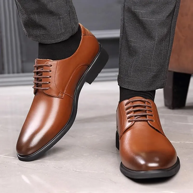 Men's Pointed Toe Dress Shoes Men's Genuine Leather Lace Up Oxford Shoes Office Working Premium Leather Loafers Shoes(Brown,10)