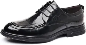 Men's Retro Pointed Chunky Heel Non-Slip Business Dress Shoes Genuine Leather Oxford Shoes
