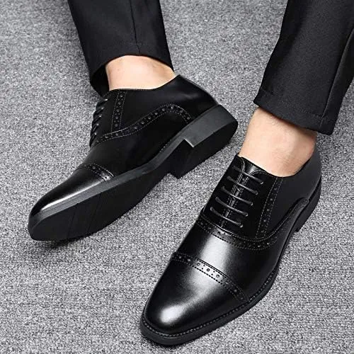 Men's Shiny Leather Lace Up Business Dress Shoes Classic Pointed Toe Comfortable Loafers Shoes for Men