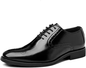 Men's Shiny Leather Oxford Shoes Wedding Business Office Dress Shoes Classic Pointed Toe Comfortable Loafers Shoes for Men(Black,8)