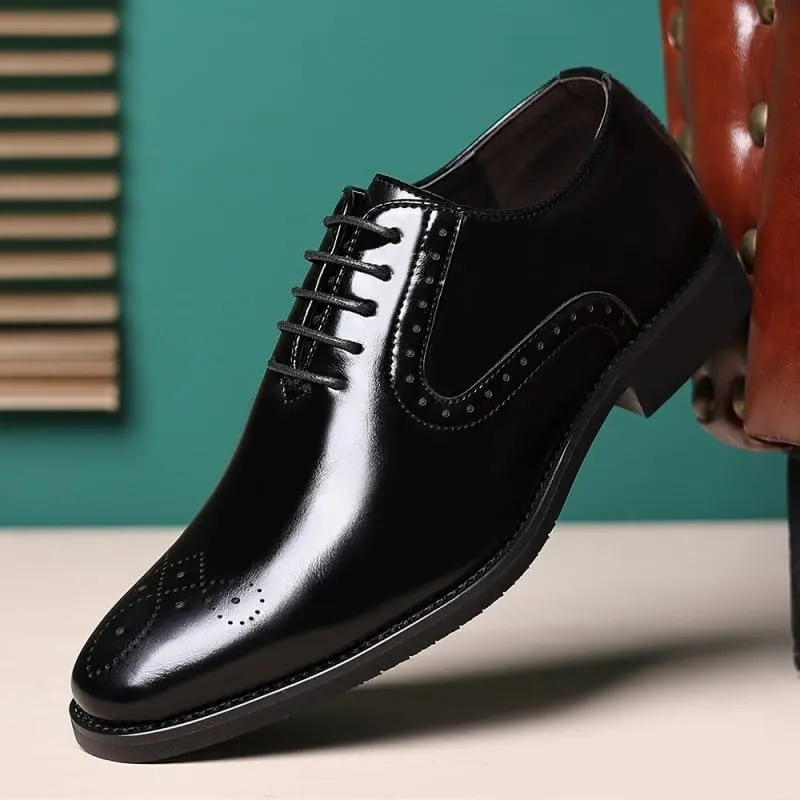 Men's Shiny Leather Oxford Shoes Wedding Business Office Dress Shoes Classic Pointed Toe Comfortable Loafers Shoes for Men(Black,8)