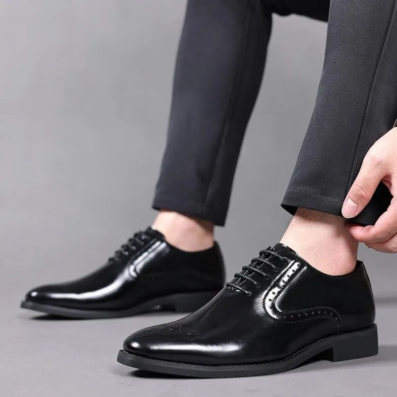Men's Shiny Leather Oxford Shoes Wedding Business Office Dress Shoes Classic Pointed Toe Comfortable Loafers Shoes for Men(Black,8)