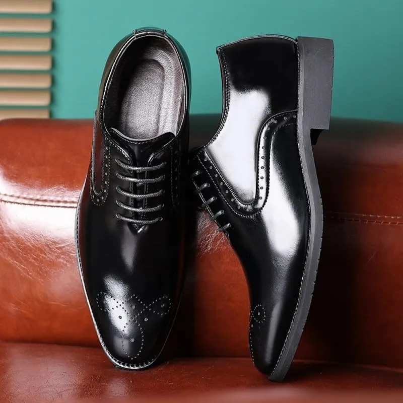 Men's Shiny Leather Oxford Shoes Wedding Business Office Dress Shoes Classic Pointed Toe Comfortable Loafers Shoes for Men(Black,8)