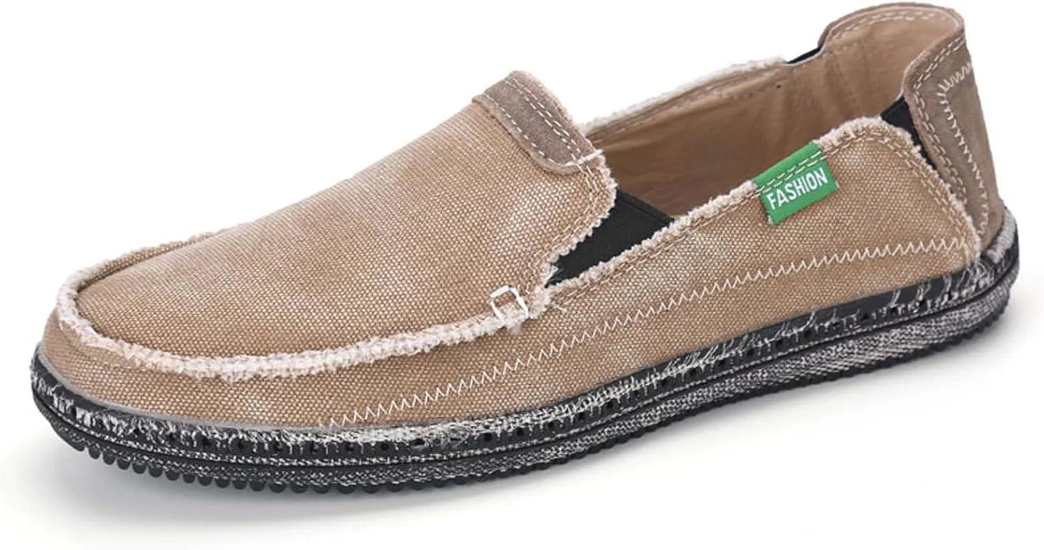 Men's Slip on Deck Shoes Cloth Canvas Vintage Casual Walking Loafer Shoes