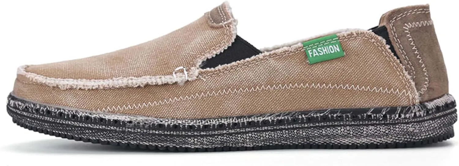Men's Slip on Deck Shoes Cloth Canvas Vintage Casual Walking Loafer Shoes