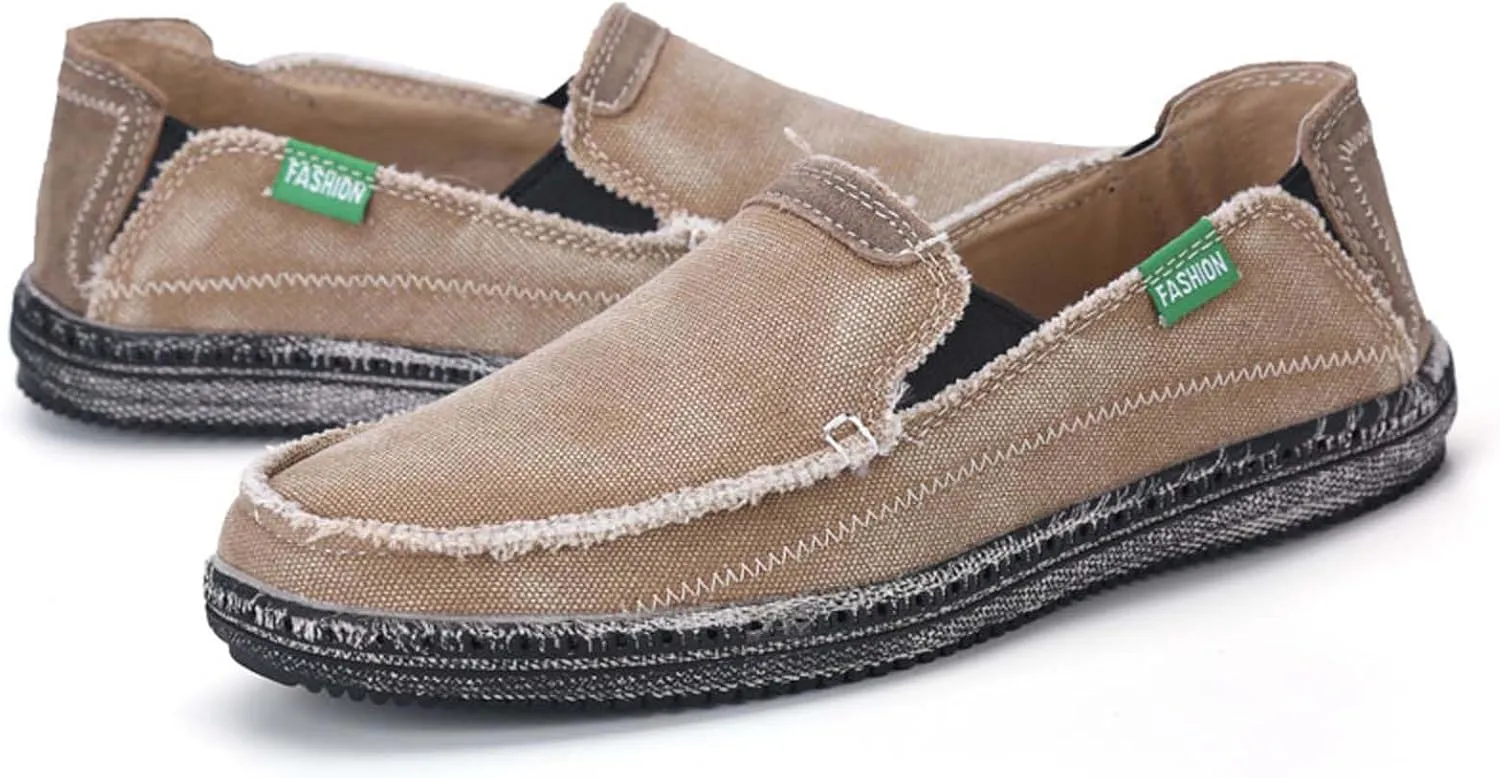 Men's Slip on Deck Shoes Cloth Canvas Vintage Casual Walking Loafer Shoes
