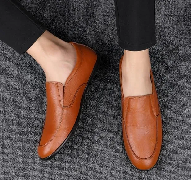 Mens Slip On Loafers Comfortable Driving Lightweight Breathable Shoes Leather Casual Shoes for Business Office Work Wedding