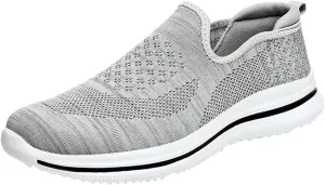 Mens Slip on Outdoor Shoes Comfy Arch Support Low Top Cushion Running Shoes Breathable Mesh Knit Sneakers for Men Non-Slip Soft Sole Hiking Shoe for Men Daily Work Wear