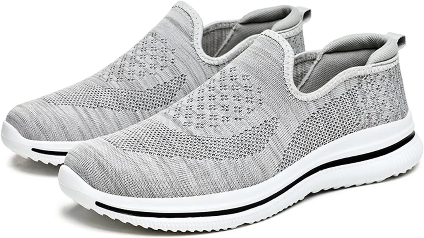 Mens Slip on Outdoor Shoes Comfy Arch Support Low Top Cushion Running Shoes Breathable Mesh Knit Sneakers for Men Non-Slip Soft Sole Hiking Shoe for Men Daily Work Wear