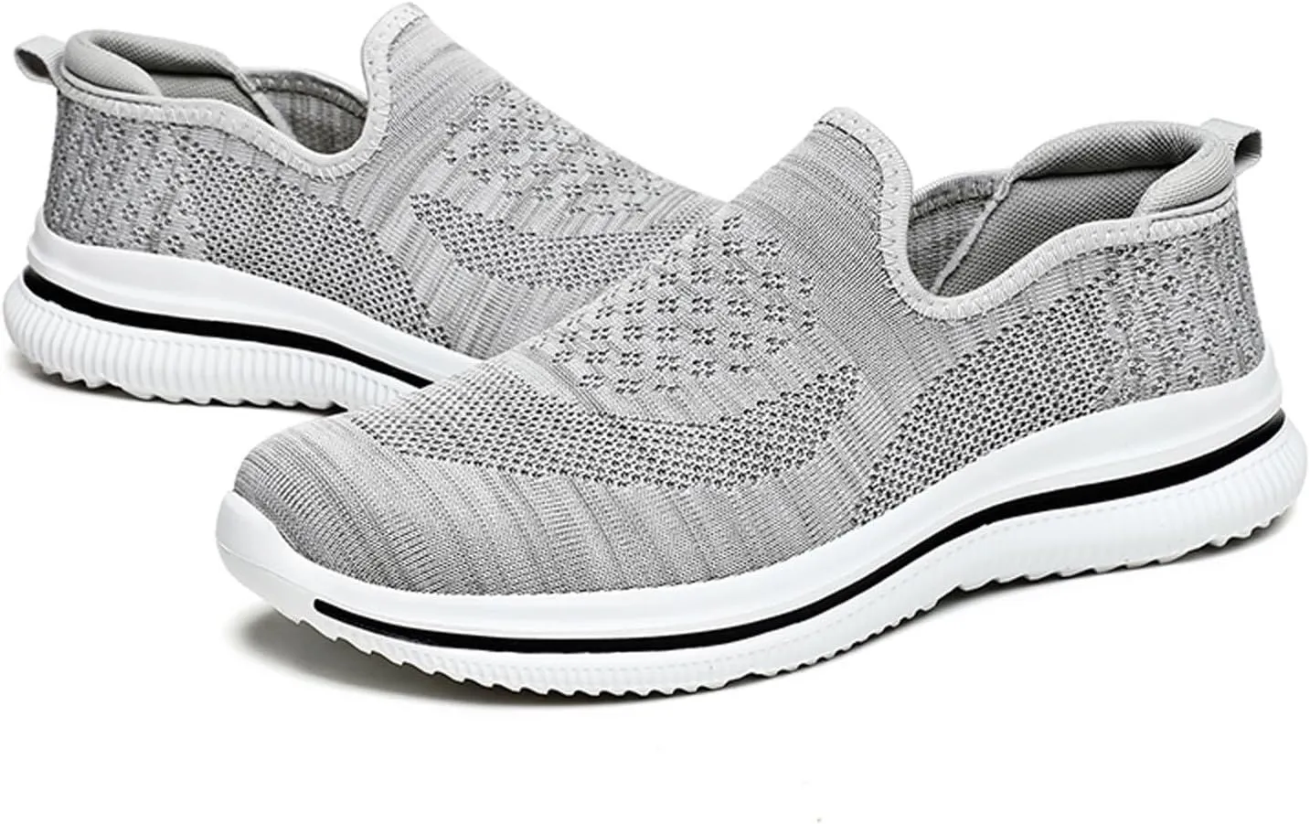 Mens Slip on Outdoor Shoes Comfy Arch Support Low Top Cushion Running Shoes Breathable Mesh Knit Sneakers for Men Non-Slip Soft Sole Hiking Shoe for Men Daily Work Wear