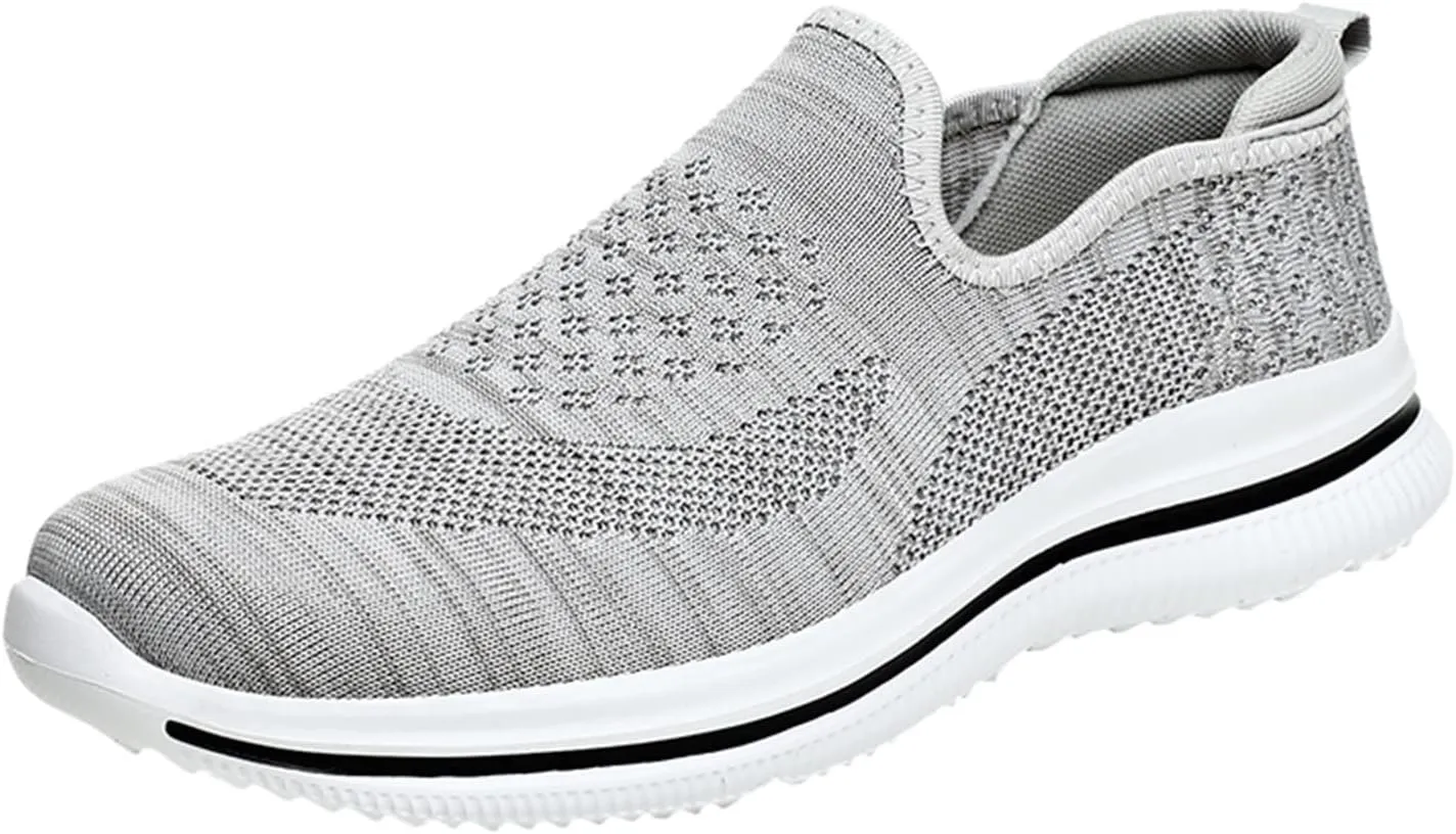 Mens Slip on Outdoor Shoes Comfy Arch Support Low Top Cushion Running Shoes Breathable Mesh Knit Sneakers for Men Non-Slip Soft Sole Hiking Shoe for Men Daily Work Wear