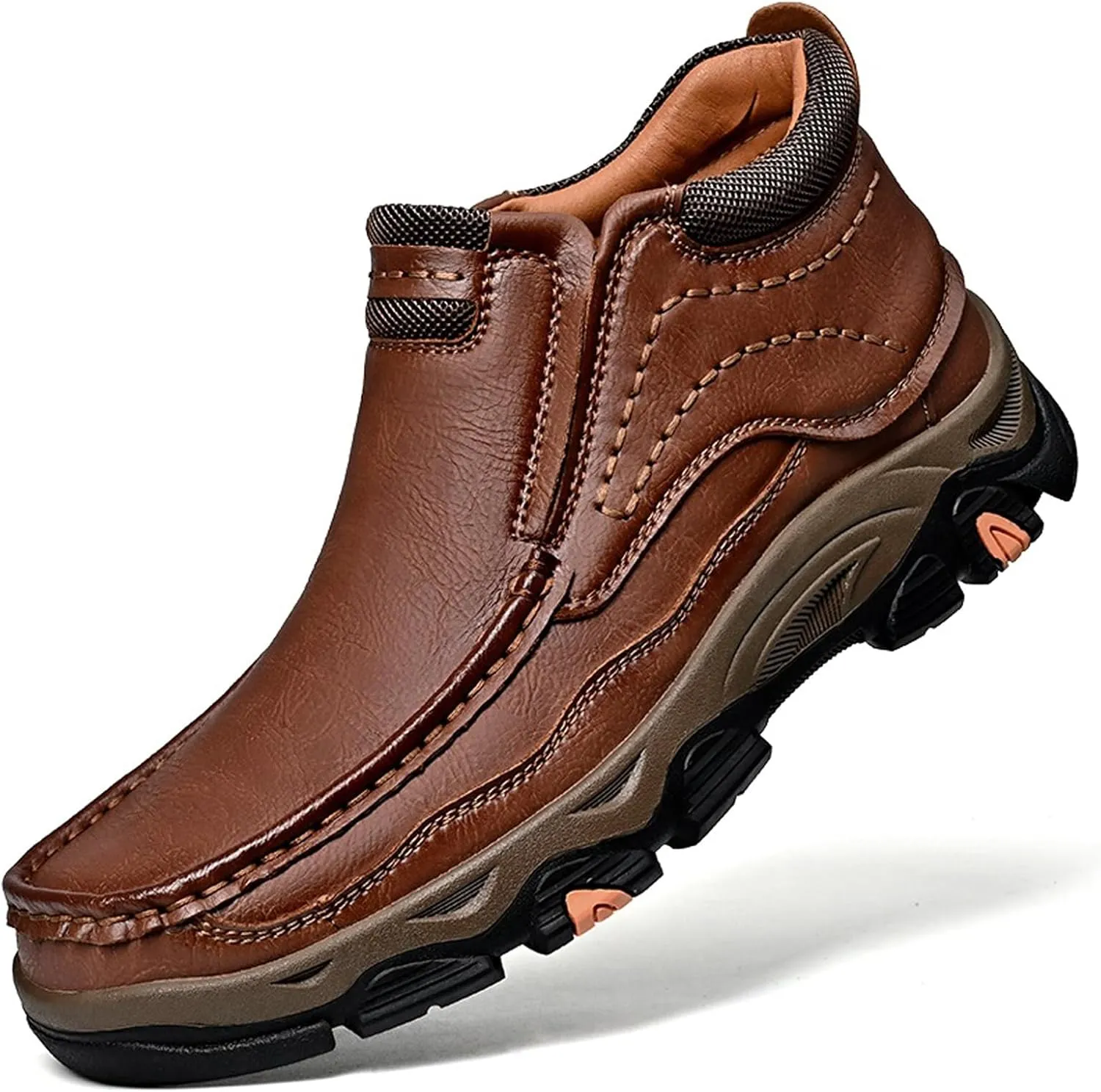 Men's Slip On Waterproof Loafers, Leather Hiking Shoes, Non-Slip Walking Boots, Casual Outdoor Sneakers, Lightweight Breathable Slippers, Easy Wear on/Off