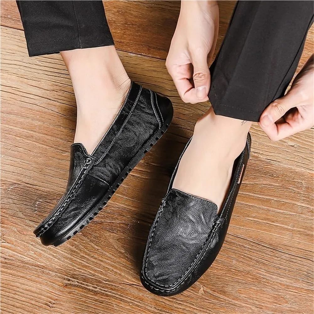 Mens Square Toe Loafers Slip On Moccasins Faux Leather Comfortable Anti Slip Flexible Lightweight Prom Wedding Casual Shoes
