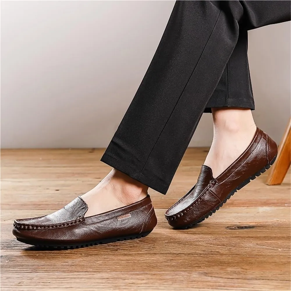 Mens Square Toe Loafers Slip On Moccasins Faux Leather Comfortable Anti Slip Flexible Lightweight Prom Wedding Casual Shoes