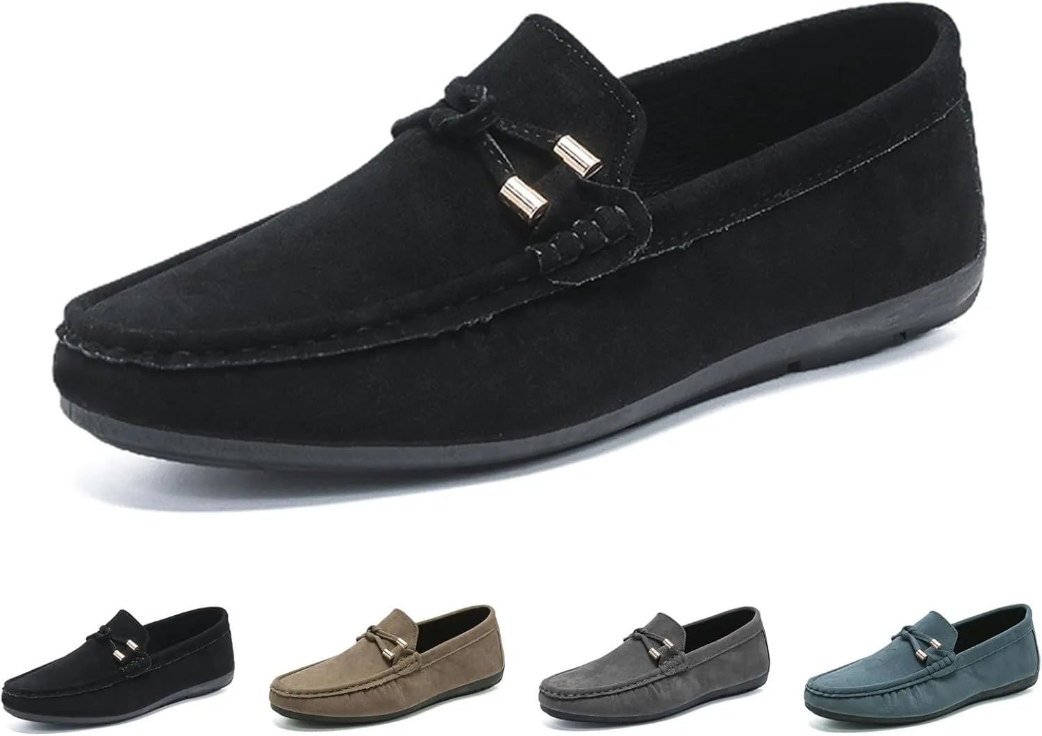 Men's Suede Leather Moccasins Penny Loafers Casual Round Toe Slip On Gommino Flat Driving Shoes Lightweight Comfort Dress Boat Shoes