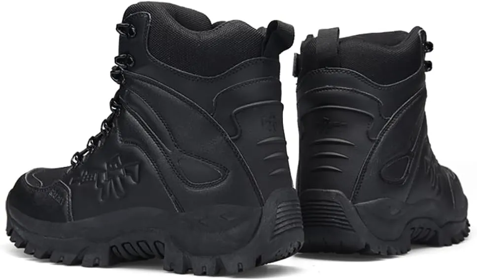 Men's Tactical Ankle Boots: Side Zipper Military Work Boots, Hook & Loop Closure