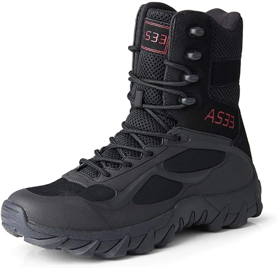 Men's Tactical Ankle Boots: Side Zipper Military Work Boots, Hook & Loop Closure