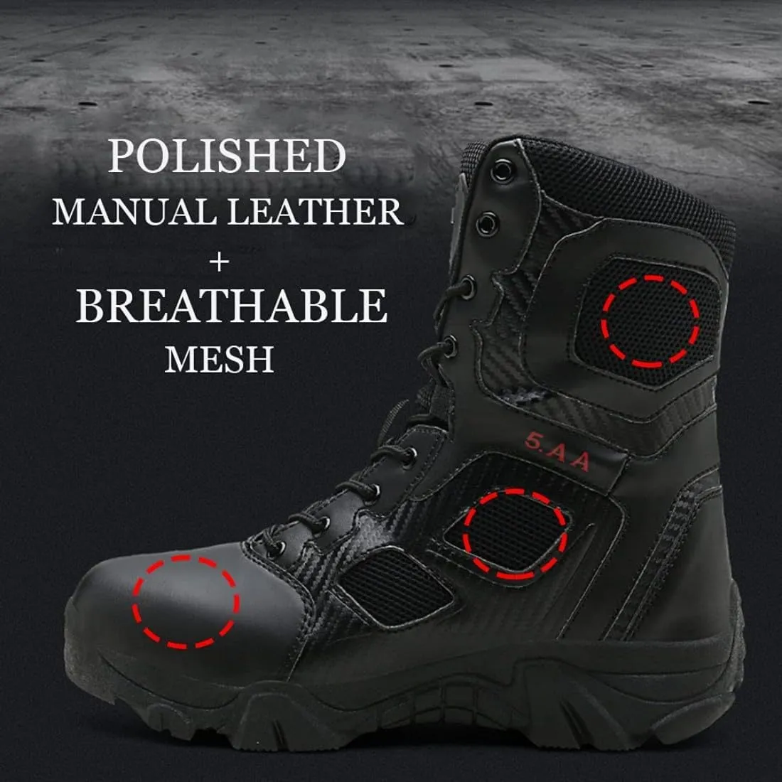 Men's Tactical Ankle Boots: Side Zipper Military Work Boots, Hook & Loop Closure
