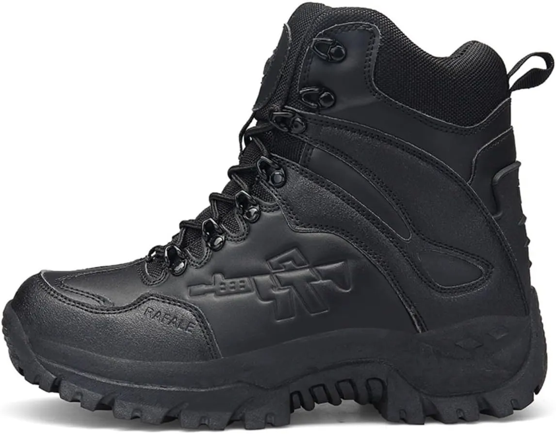 Men's Tactical Ankle Boots: Side Zipper Military Work Boots, Hook & Loop Closure