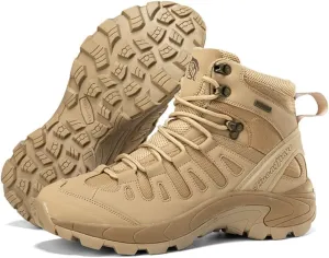 Men's Tactical Ankle Boots: Side Zipper Military Work Boots, Hook & Loop Closure