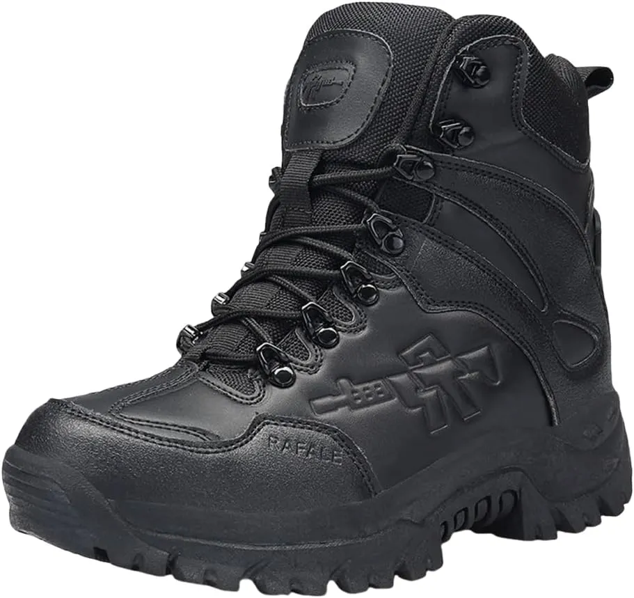 Men's Tactical Ankle Boots: Side Zipper Military Work Boots, Hook & Loop Closure