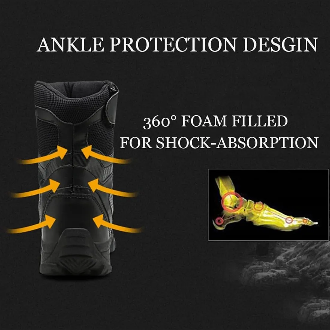 Men's Tactical Ankle Boots: Side Zipper Military Work Boots, Hook & Loop Closure