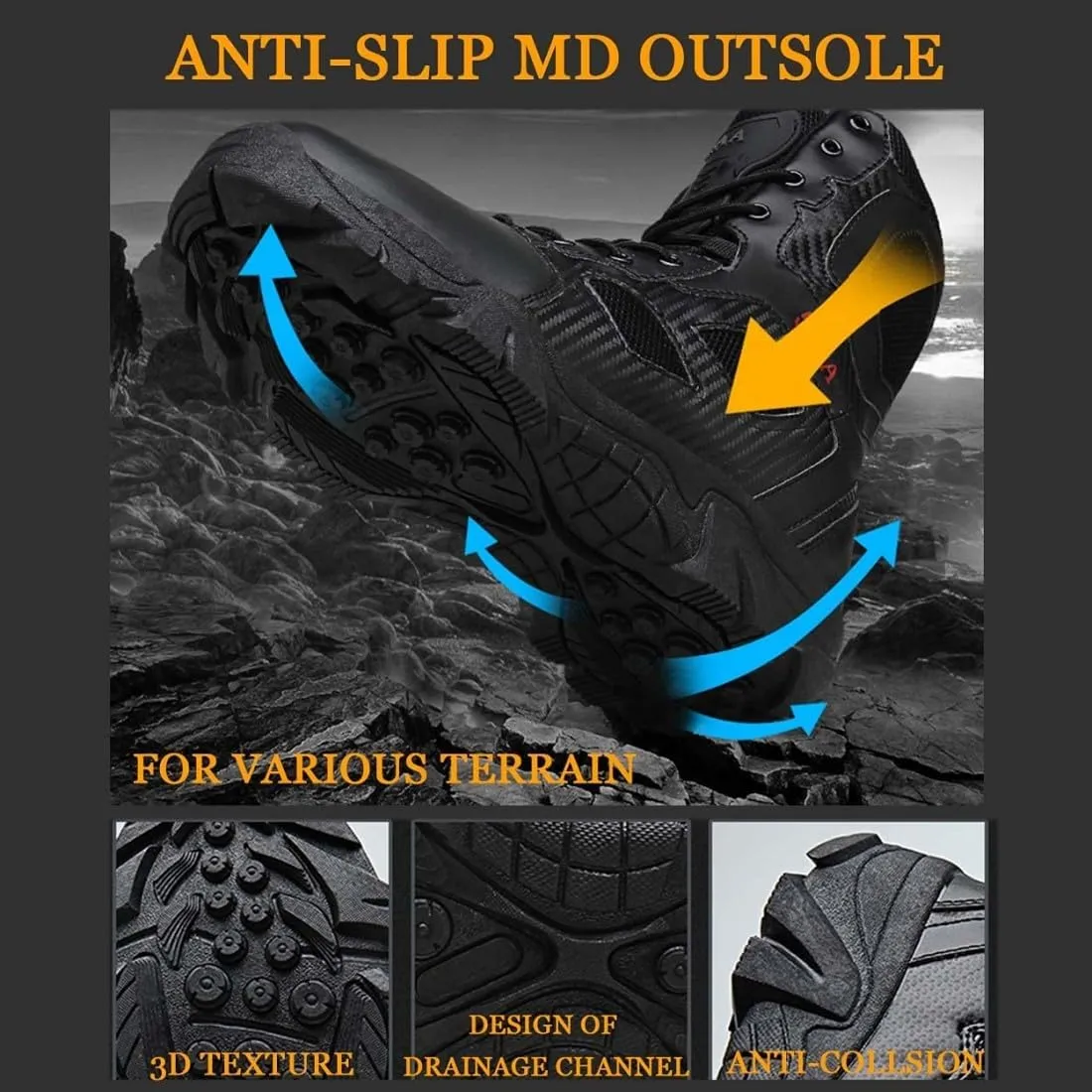 Men's Tactical Ankle Boots: Side Zipper Military Work Boots, Hook & Loop Closure
