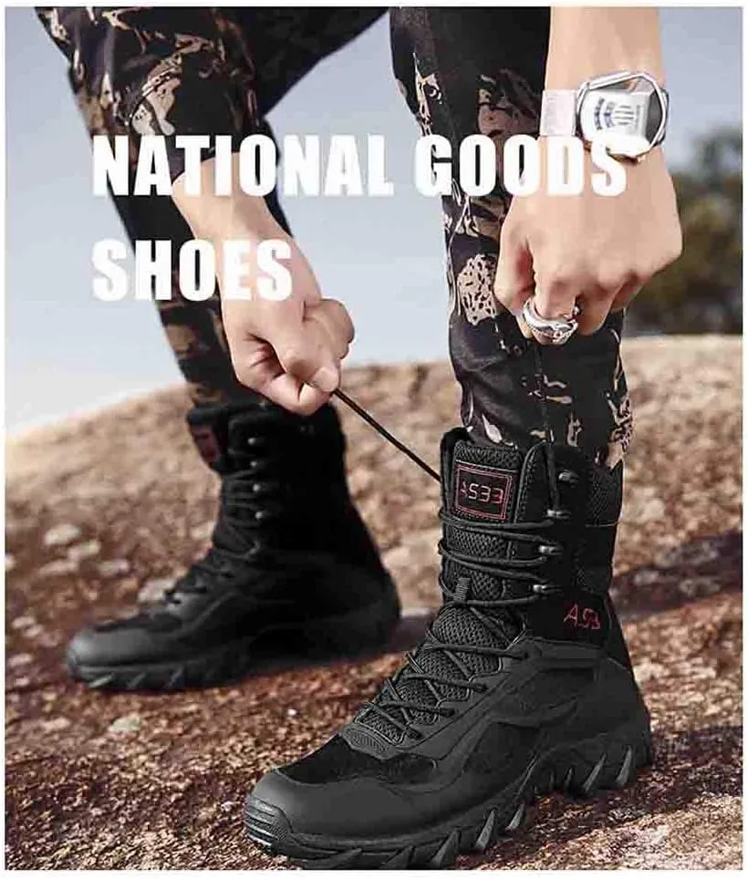Men's Tactical Ankle Boots: Side Zipper Military Work Boots, Hook & Loop Closure