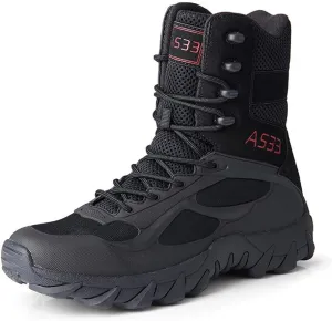 Men's Tactical Ankle Boots: Side Zipper Military Work Boots, Hook & Loop Closure