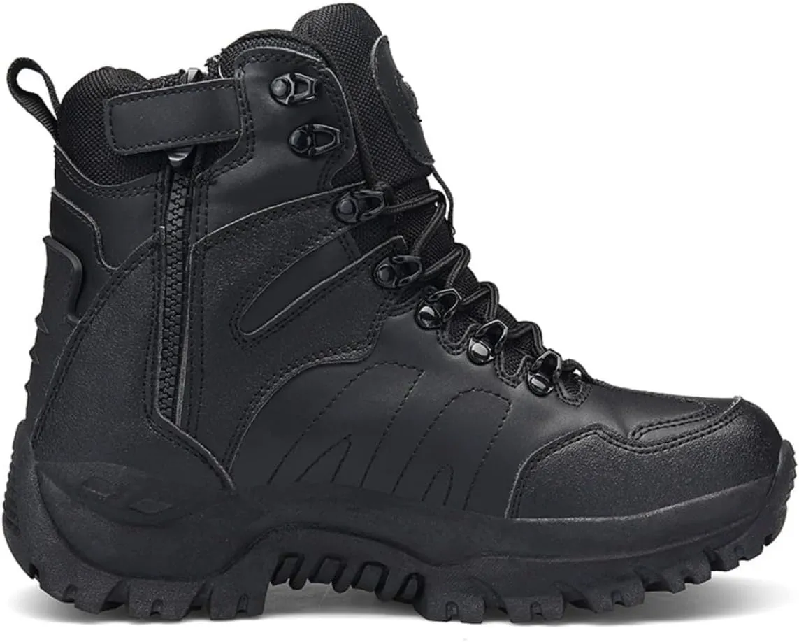 Men's Tactical Ankle Boots: Side Zipper Military Work Boots, Hook & Loop Closure